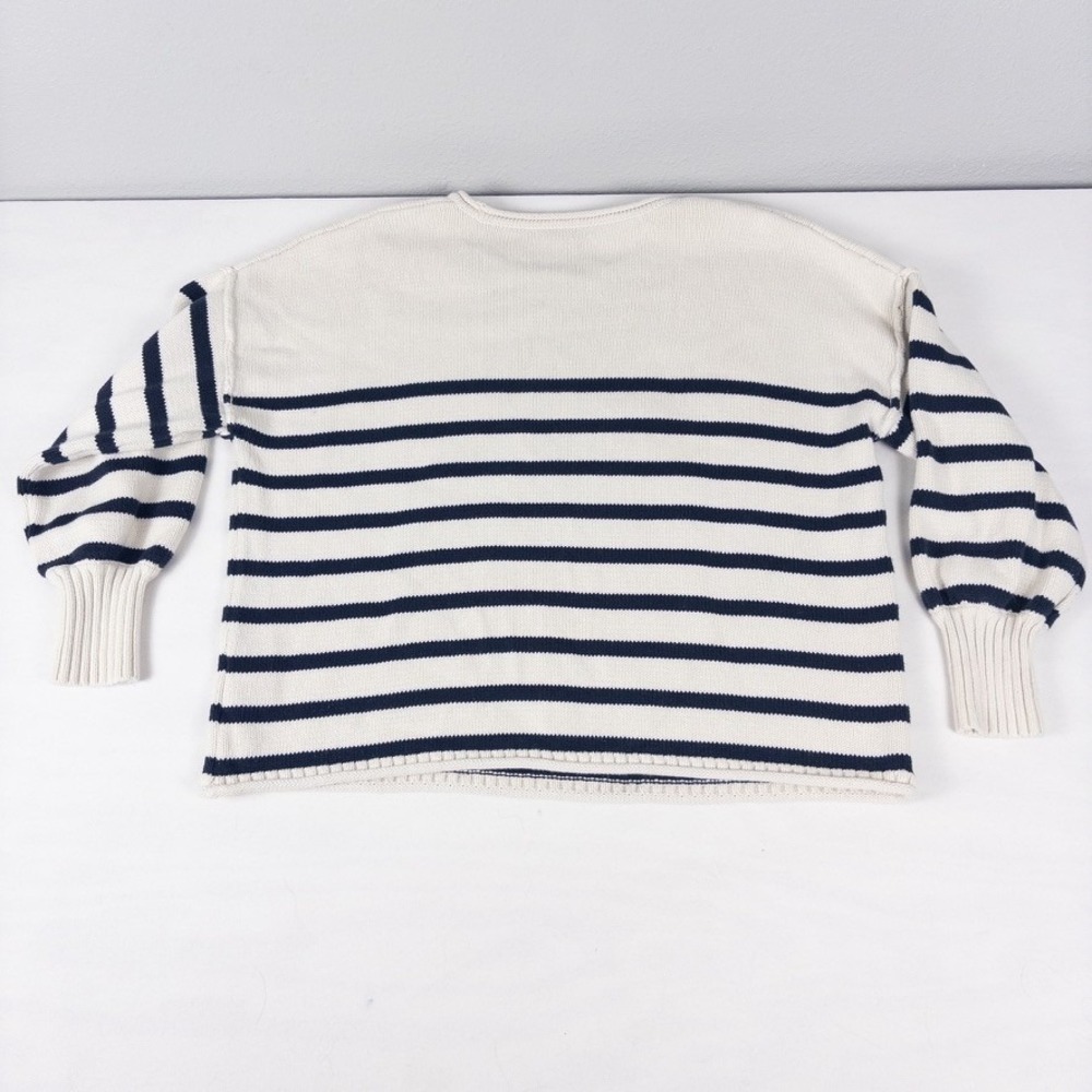 Madewell Conway Sweater Women M Blue Striped Rolled Neck Balloon Sleeve Nautical - Picture 5 of 7
